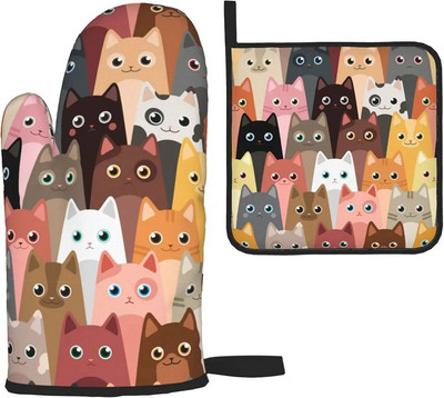 Gothic Sugar Skull Black Orkaitės pirštinių ir puodų laikiklių rinkiniai, Helovino karščiui atsparios neslystančios virtuvinės pirštinės, skirtos gaminti maistą