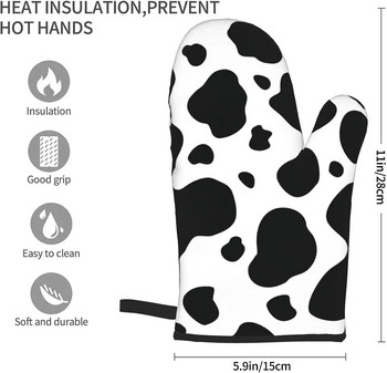 Γάντια φούρνου εκτύπωσης αγελάδας Αντιολισθητικά αδιάβροχα με μαλακή βαμβακερή επένδυση για μαγείρεμα κουζίνας Ψήσιμο μπάρμπεκιου 2 τμχ