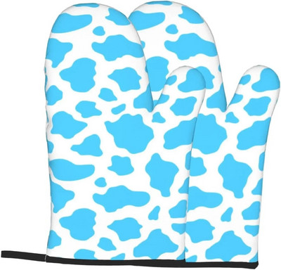 Karvės spausdinimo orkaitės pirštinės, karščiui atsparios, neslidžios, nepralaidžios vandeniui su minkštu medvilniniu pamušalu pirštinės, skirtos virtuvės gaminimui, kepimui ant grotelių, 2 vnt.