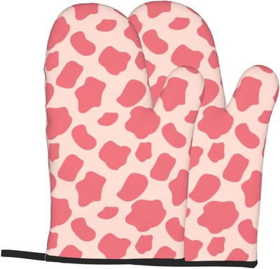 Karvės spausdinimo orkaitės pirštinės, karščiui atsparios, neslidžios, nepralaidžios vandeniui su minkštu medvilniniu pamušalu pirštinės, skirtos virtuvės gaminimui, kepimui ant grotelių, 2 vnt.