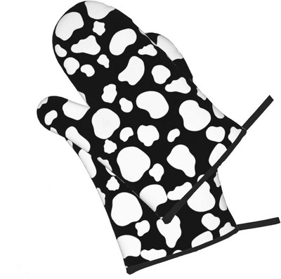 Karvės spausdinimo orkaitės pirštinės, karščiui atsparios, neslidžios, nepralaidžios vandeniui su minkštu medvilniniu pamušalu pirštinės, skirtos virtuvės gaminimui, kepimui ant grotelių, 2 vnt.