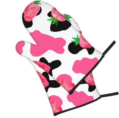 Karvės spausdinimo orkaitės pirštinės, karščiui atsparios, neslidžios, nepralaidžios vandeniui su minkštu medvilniniu pamušalu pirštinės, skirtos virtuvės gaminimui, kepimui ant grotelių, 2 vnt.