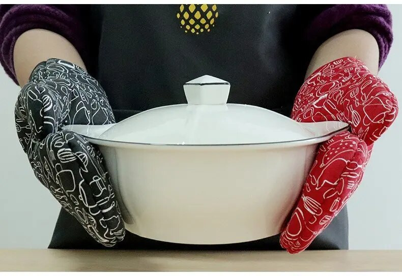 Virtuvė Mikrobangų krosnelė karščiui atsparios Pirštinės Orkaitės Pirštinės Medvilniniai Puodų Laikikliai Raudoni Juodi Šiaurės šalių izoliaciniai padėklai BBQ Kepimo įrankiai Maisto gaminimas