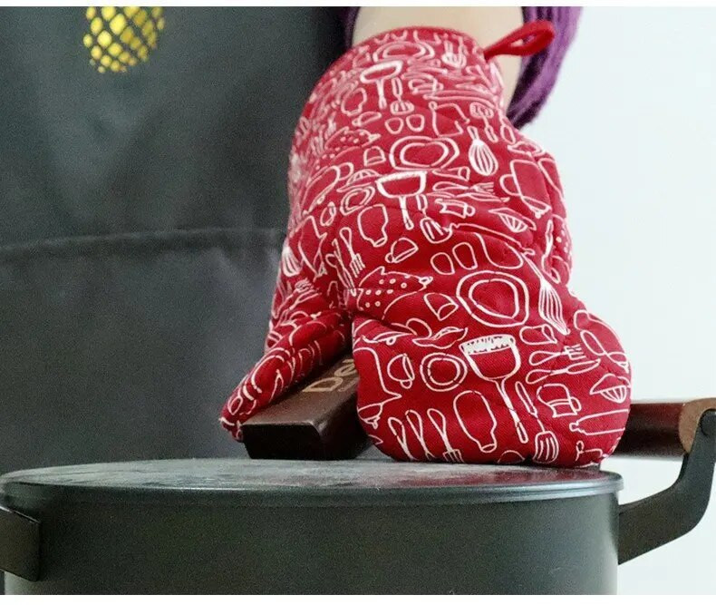 Virtuvė Mikrobangų krosnelė karščiui atsparios Pirštinės Orkaitės Pirštinės Medvilniniai Puodų Laikikliai Raudoni Juodi Šiaurės šalių izoliaciniai padėklai BBQ Kepimo įrankiai Maisto gaminimas