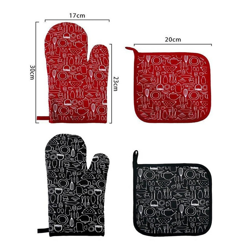 Virtuvė Mikrobangų krosnelė karščiui atsparios Pirštinės Orkaitės Pirštinės Medvilniniai Puodų Laikikliai Raudoni Juodi Šiaurės šalių izoliaciniai padėklai BBQ Kepimo įrankiai Maisto gaminimas