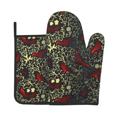 „Halloween Bats“ orkaitės pirštinės ir puodų laikikliai, karščiui atsparios neslystančios orkaitės pirštinės saugiam gaminimui, kepimui, kepimui ant grotelių