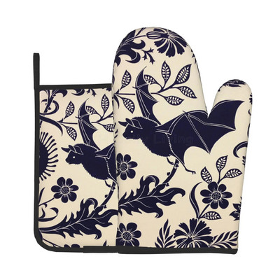 „Halloween Bats“ orkaitės pirštinės ir puodų laikikliai, karščiui atsparios neslystančios orkaitės pirštinės saugiam gaminimui, kepimui, kepimui ant grotelių