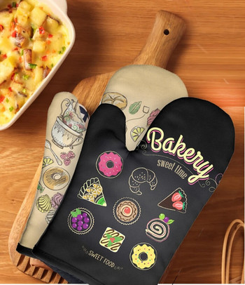 Ръкавица за микровълнова изолация Ръкавици за печене на торта и подложка Полиестерна ръкавица за фурна за пица за готвене Аксесоари за кухненски инструменти Поставки за тенджери