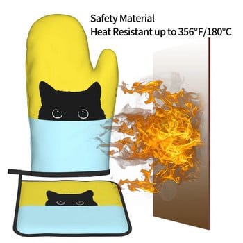 Котешки ръкавици за фурна и поставки за тенджери Блестящи златни напукани линии Топлоустойчиви неплъзгащи се подложки за ръкавици за фурна Готвене Печене Комплект за скара
