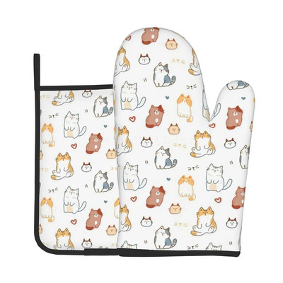 Katės orkaitės pirštinės ir puodų laikikliai Blizgantys aukso spalvos įtrūkusios linijos, karščiui atsparios, neslystančios orkaitės pirštinės