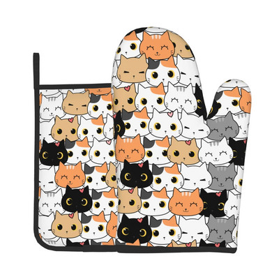 Katės orkaitės pirštinės ir puodų laikikliai Blizgantys aukso spalvos įtrūkusios linijos, karščiui atsparios, neslystančios orkaitės pirštinės