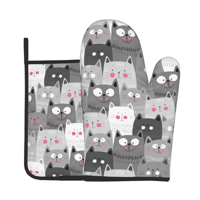 Katės orkaitės pirštinės ir puodų laikikliai Blizgantys aukso spalvos įtrūkusios linijos, karščiui atsparios, neslystančios orkaitės pirštinės