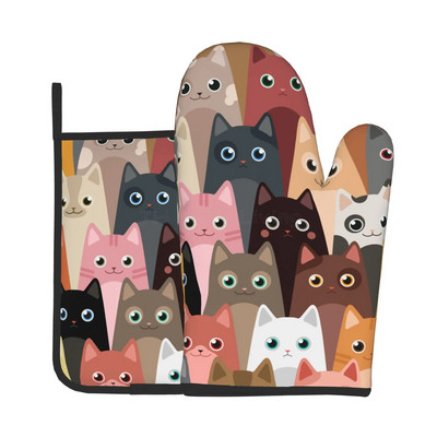 Katės orkaitės pirštinės ir puodų laikikliai Blizgantys aukso spalvos įtrūkusios linijos, karščiui atsparios, neslystančios orkaitės pirštinės