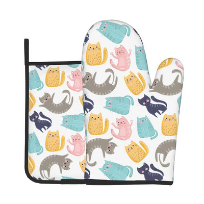 Katės orkaitės pirštinės ir puodų laikikliai Blizgantys aukso spalvos įtrūkusios linijos, karščiui atsparios, neslystančios orkaitės pirštinės