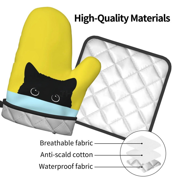 Katės orkaitės pirštinės ir puodų laikikliai Blizgantys aukso spalvos įtrūkusios linijos, karščiui atsparios, neslystančios orkaitės pirštinės