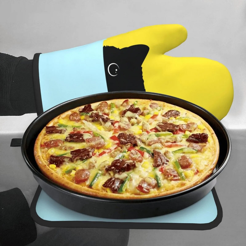 Katės orkaitės pirštinės ir puodų laikikliai Blizgantys aukso spalvos įtrūkusios linijos, karščiui atsparios, neslystančios orkaitės pirštinės