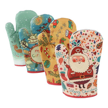 1σετ Χριστουγεννιάτικα βαμβακερά γάντια φούρνου Ανθεκτικά στη θερμότητα Γάντια κουζίνας Γάντια φούρνου μικροκυμάτων μονωμένα γάντια προμήθειες κουζίνας Εργαλεία