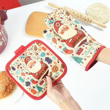 1σετ Χριστουγεννιάτικα βαμβακερά γάντια φούρνου Ανθεκτικά στη θερμότητα Γάντια κουζίνας Γάντια φούρνου μικροκυμάτων μονωμένα γάντια προμήθειες κουζίνας Εργαλεία