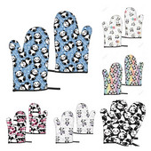 Panda mielos mėlynos karščiui atsparios pirštinės orkaitės pirštinės Pirštinės virtuvės dekoras karščiui atsparių puodų laikiklių rinkinys, skirtas maisto ruošimui, kepimui, BBQ 2 vnt.