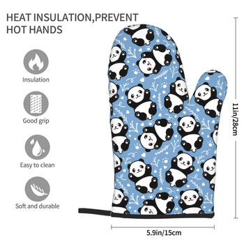 Panda Cute Μπλε Θερμοανθεκτικά Γάντια Φούρνου Γάντια Γάντια Διακόσμηση Κουζίνας Ανθεκτικές στη θερμότητα Σετ για Μαγείρεμα Ψήσιμο BBQ 2τμχ