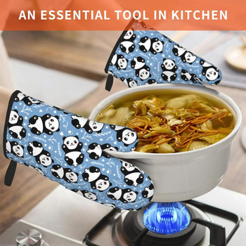 Panda Cute Μπλε Θερμοανθεκτικά Γάντια Φούρνου Γάντια Γάντια Διακόσμηση Κουζίνας Ανθεκτικές στη θερμότητα Σετ για Μαγείρεμα Ψήσιμο BBQ 2τμχ