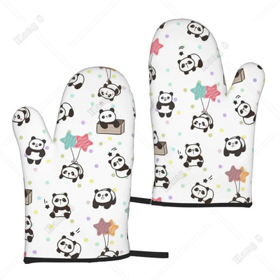 Panda mielos mėlynos karščiui atsparios pirštinės orkaitės pirštinės Pirštinės virtuvės dekoras karščiui atsparių puodų laikiklių rinkinys, skirtas maisto ruošimui, kepimui, BBQ 2 vnt.