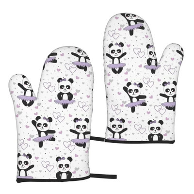 Panda mielos mėlynos karščiui atsparios pirštinės orkaitės pirštinės Pirštinės virtuvės dekoras karščiui atsparių puodų laikiklių rinkinys, skirtas maisto ruošimui, kepimui, BBQ 2 vnt.