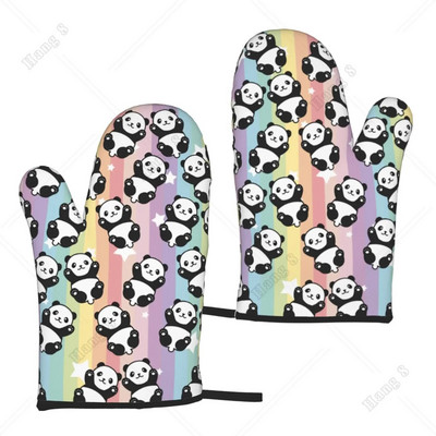 Panda mielos mėlynos karščiui atsparios pirštinės orkaitės pirštinės Pirštinės virtuvės dekoras karščiui atsparių puodų laikiklių rinkinys, skirtas maisto ruošimui, kepimui, BBQ 2 vnt.