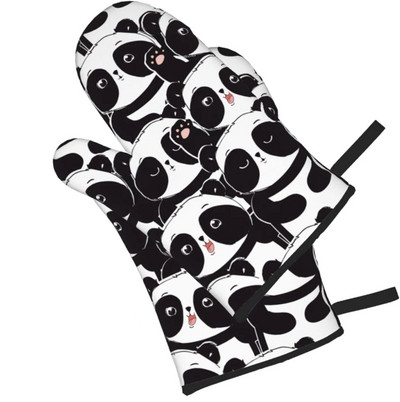 Panda mielos mėlynos karščiui atsparios pirštinės orkaitės pirštinės Pirštinės virtuvės dekoras karščiui atsparių puodų laikiklių rinkinys, skirtas maisto ruošimui, kepimui, BBQ 2 vnt.
