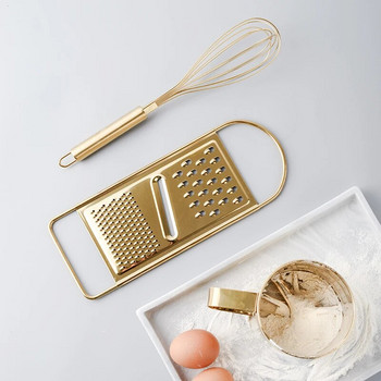 Оригинален кухненски инструмент за печене Костюм Златна бъркалка от неръждаема стомана Пресяваща чаша със скрепер Миксер за яйчен прах Разбъркване Ротационен 1 бр.