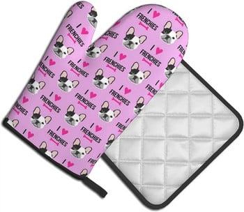 Dog I Love French Bulldogs Frenchie Face Purple Γάντια φούρνου κουζίνας και Potholders BBQ Γάντια-Γάντια φούρνου Γάντια για μαγείρεμα