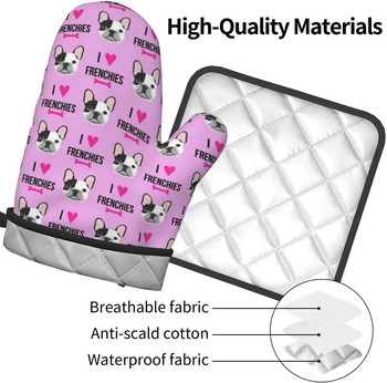 Dog I Love French Bulldogs Frenchie Face Purple Γάντια φούρνου κουζίνας και Potholders BBQ Γάντια-Γάντια φούρνου Γάντια για μαγείρεμα