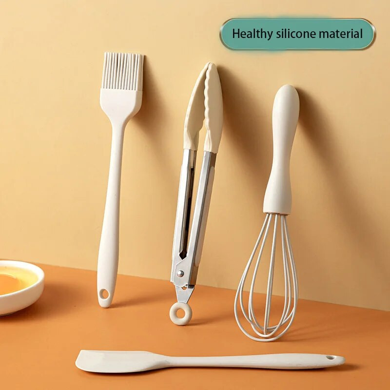 4vnt kepimo įrankiai Kiaušinių plakimo rinkinys Maisto klasės silikoniniai virtuvės reikmenys Plaktuvas Mini Clip kepimo mentelė aliejaus teptukas