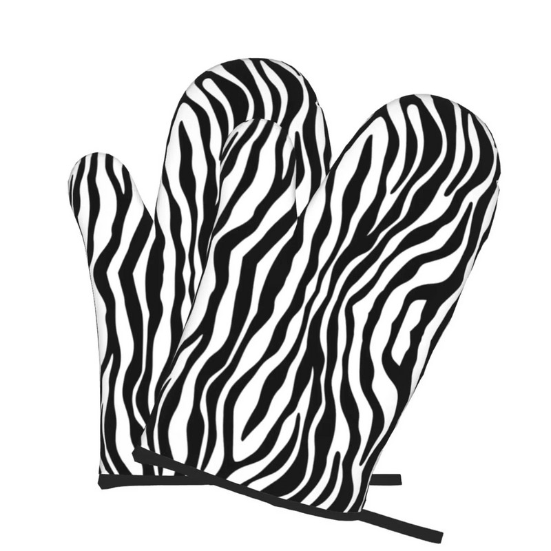 „Zebra Print Animal“ orkaitės pirštinių rinkinys iš 2 karščiui atsparių pirštinių Virtuvinės orkaitės pirštinės, atsparios karščiui, kepimui ant grotelių