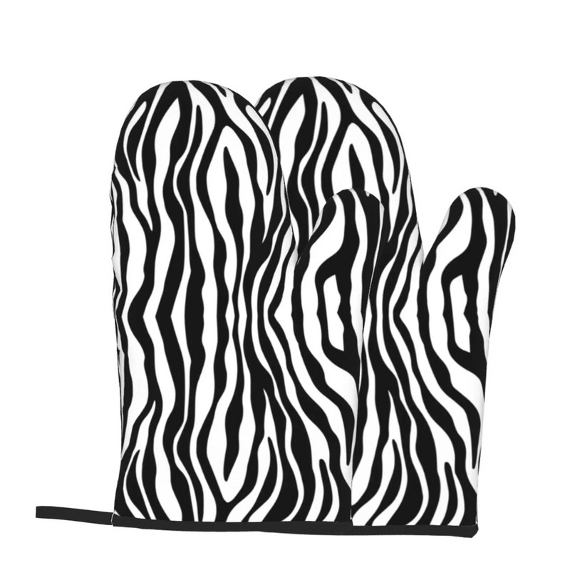 „Zebra Print Animal“ orkaitės pirštinių rinkinys iš 2 karščiui atsparių pirštinių Virtuvinės orkaitės pirštinės, atsparios karščiui, kepimui ant grotelių