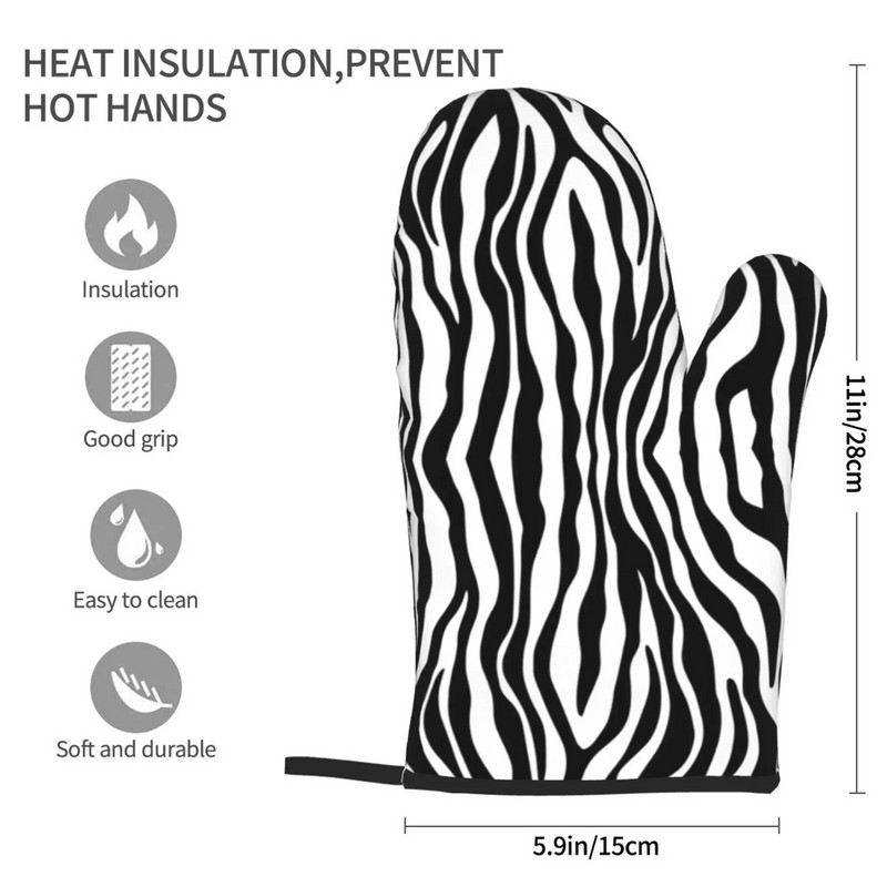 „Zebra Print Animal“ orkaitės pirštinių rinkinys iš 2 karščiui atsparių pirštinių Virtuvinės orkaitės pirštinės, atsparios karščiui, kepimui ant grotelių