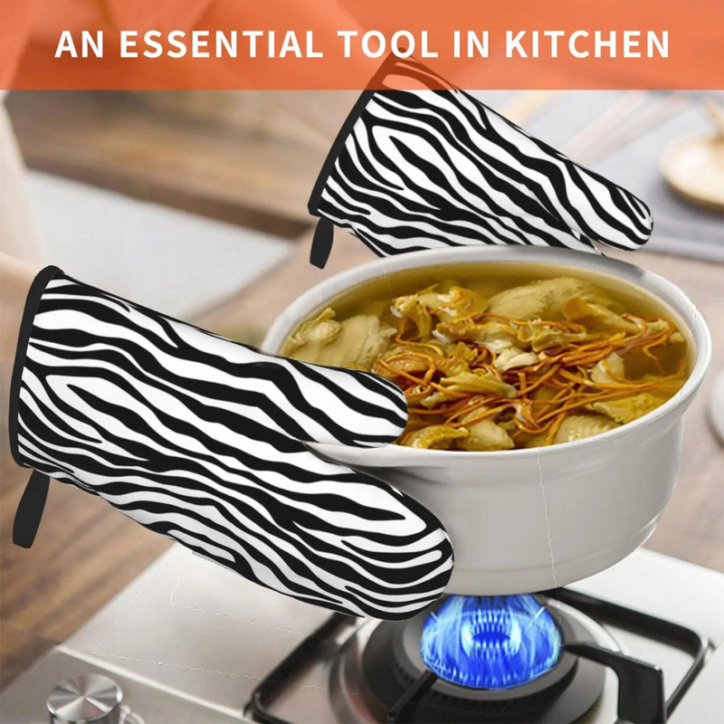 „Zebra Print Animal“ orkaitės pirštinių rinkinys iš 2 karščiui atsparių pirštinių Virtuvinės orkaitės pirštinės, atsparios karščiui, kepimui ant grotelių