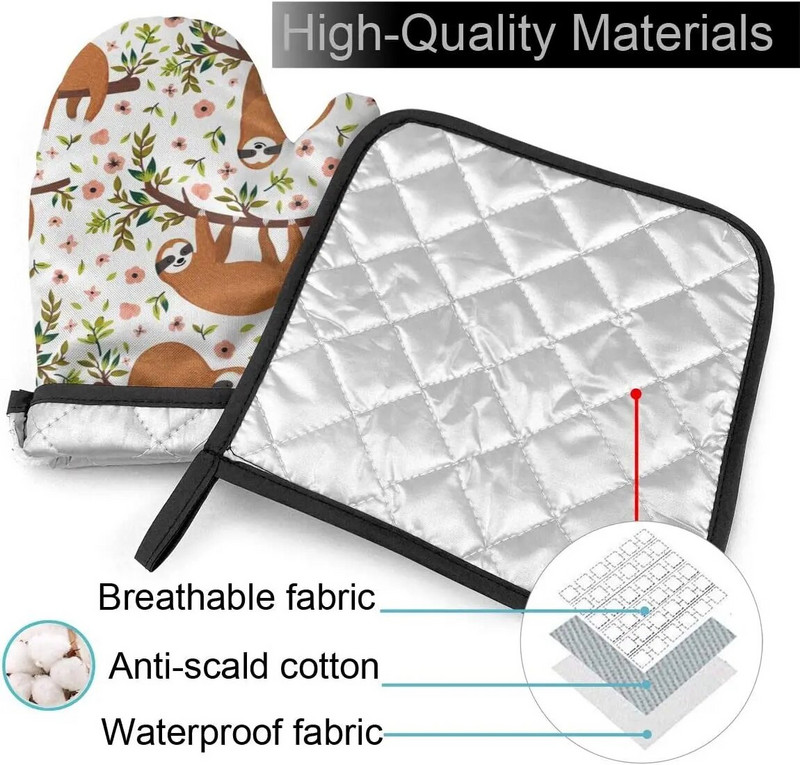 Armas laisk puu otsas naljakate kuumakindlate kuumade ahjukindade ja potihoidjatega köögikomplekti jaoks grillimiseks küpsetamiseks ja grillimiseks