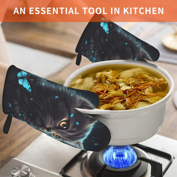 Γάντια φούρνου Blutterfly and Cute Cat 2pc Γάντια ανθεκτικά στη θερμότητα Διακόσμηση κουζίνας Ανθεκτικές στη θερμότητα Σετ κατσαρολών για μαγείρεμα ψησίματος