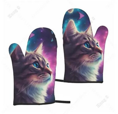 Mănuși de cuptor Flutterfly și drăguță pisică 2 buc. Mănuși rezistente la căldură Decor de bucătărie Set suporturi de oale rezistente la căldură pentru gătit coacere
