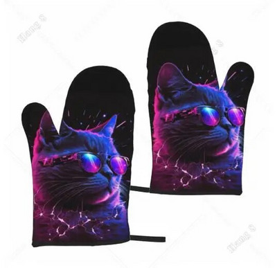 Mănuși de cuptor Flutterfly și drăguță pisică 2 buc. Mănuși rezistente la căldură Decor de bucătărie Set suporturi de oale rezistente la căldură pentru gătit coacere