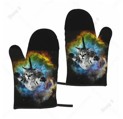 Mănuși de cuptor Flutterfly și drăguță pisică 2 buc. Mănuși rezistente la căldură Decor de bucătărie Set suporturi de oale rezistente la căldură pentru gătit coacere