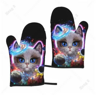 Mănuși de cuptor Flutterfly și drăguță pisică 2 buc. Mănuși rezistente la căldură Decor de bucătărie Set suporturi de oale rezistente la căldură pentru gătit coacere