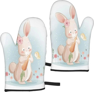 Kawaii Velykų animacinių filmų zuikis, mikrobangų krosnelės pirštinės, orkaitės pirštinės, 2 vnt., moterims, ant grotelių, kepsnių, kepimo, kepimo, kepimo, vieno dydžio karščiui atsparios