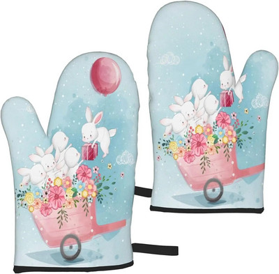 Kawaii Velykų animacinių filmų zuikis, mikrobangų krosnelės pirštinės, orkaitės pirštinės, 2 vnt., moterims, ant grotelių, kepsnių, kepimo, kepimo, kepimo, vieno dydžio karščiui atsparios