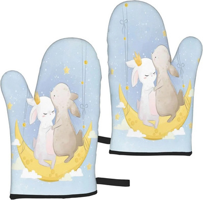 Kawaii Velykų animacinių filmų zuikis, mikrobangų krosnelės pirštinės, orkaitės pirštinės, 2 vnt., moterims, ant grotelių, kepsnių, kepimo, kepimo, kepimo, vieno dydžio karščiui atsparios