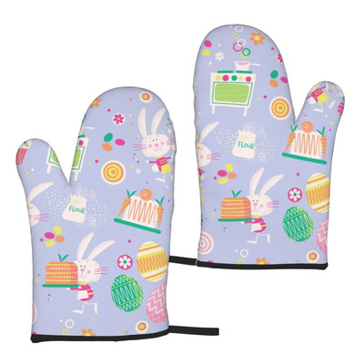 Kawaii Velykų animacinių filmų zuikis, mikrobangų krosnelės pirštinės, orkaitės pirštinės, 2 vnt., moterims, ant grotelių, kepsnių, kepimo, kepimo, kepimo, vieno dydžio karščiui atsparios