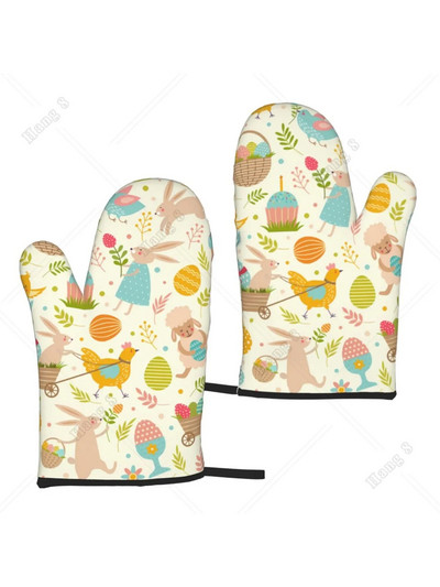 Kawaii Velykų animacinių filmų zuikis, mikrobangų krosnelės pirštinės, orkaitės pirštinės, 2 vnt., moterims, ant grotelių, kepsnių, kepimo, kepimo, kepimo, vieno dydžio karščiui atsparios