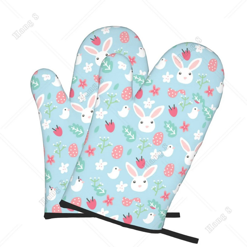 Kawaii Velykų animacinių filmų zuikis, mikrobangų krosnelės pirštinės, orkaitės pirštinės, 2 vnt., moterims, ant grotelių, kepsnių, kepimo, kepimo, kepimo, vieno dydžio karščiui atsparios