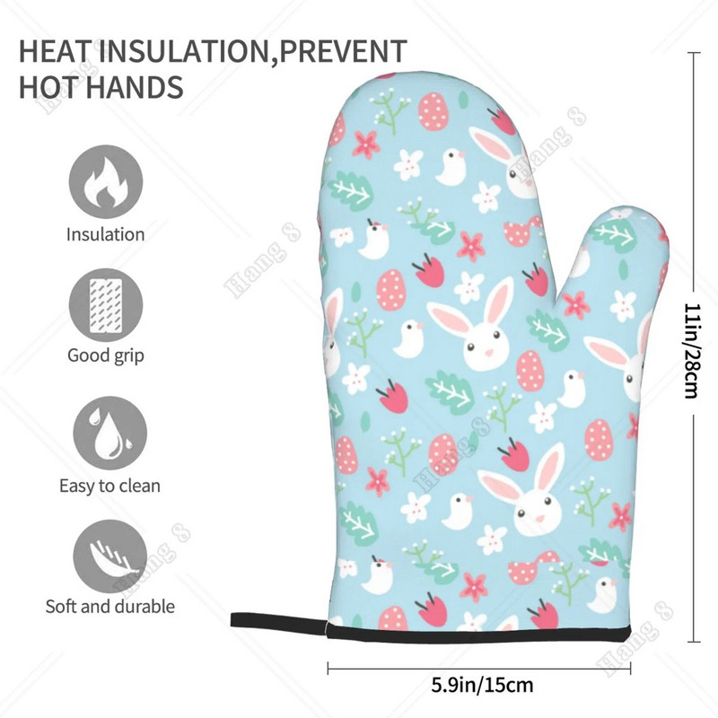 Kawaii Velykų animacinių filmų zuikis, mikrobangų krosnelės pirštinės, orkaitės pirštinės, 2 vnt., moterims, ant grotelių, kepsnių, kepimo, kepimo, kepimo, vieno dydžio karščiui atsparios